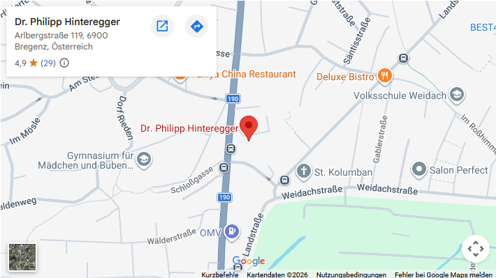 Google Maps Vorschau: Dr. Philipp Hinteregger, Arlbergstraße 119/Top 22, 6900 Bregenz
